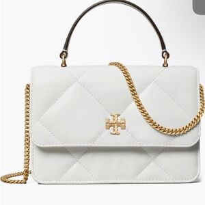 Tory Burch White and Gold Crossbody Bag with Quilted Design